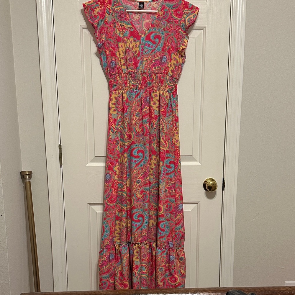 SHEIN Pink and Blue Paisley Maxi Dress